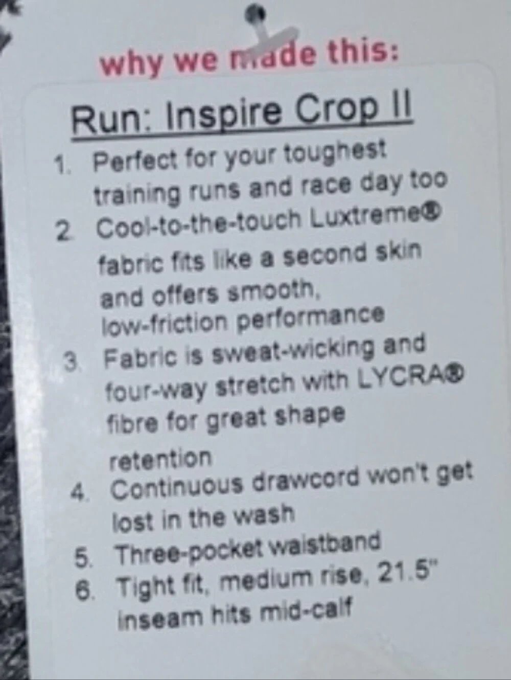 Lululemon Run Inspire Crop II Size 4